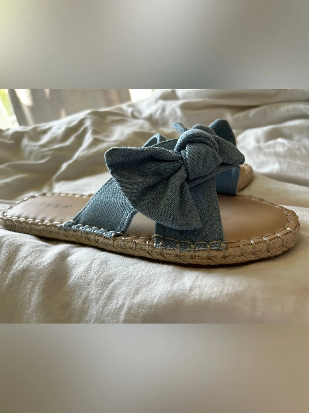 Serra Blue Bow Espadrille Slide Sandals